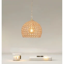 LAMPADARIO SOSPESO TONDO CUPOLA CRISTALLI LAMPADA MEZZA SFERA LUCE E27 ORO 32347