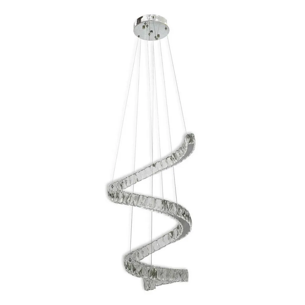 LAMPADARIO SPIRALE SOSPENSIONE REGOLABILE CRISTALLI BASE SPECCHIO 32W 6500K B15