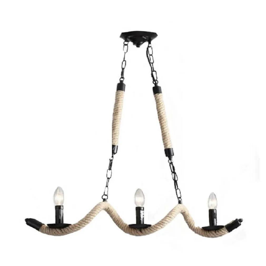 LAMPADARIO VINTAGE 3 PORTALAMPADA E14 CORDA CANAPA LAMPADA COUNTRY RETRO A40-3