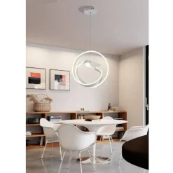LAMPADARIO 53W LED MODERNO BIANCO A SOSPENSIONE CON UCCELLO LUCE NATURALE A51-BN