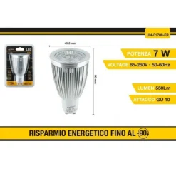 LAMPADINA A LED COB LAMPADA FARETTO GU10 7WATT 550LM LUCE FREDDA 6500K UN-01709F