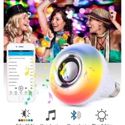LAMPADINA CASSA BLUETOOTH COLORATA LED E27 RGB BULBO MUSICA LAMPADA TELECOMANDO