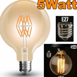LAMPADINA LED A FILAMENTO GLOBO CARBONIO VINTAGE DECORATIVA E27 5W G95