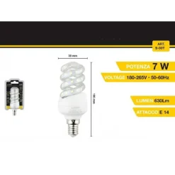 LAMPADINA LED A SPIRALE E14 7 W 40D LUCE BIANCA FREDDA CALDA NATURALE S-03T