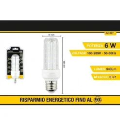 LAMPADINA LED E27 3U 6 W LUCE FREDDA 6500K NATURALE 4000K CALDA 3000K 36D 3U02T