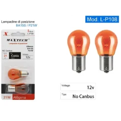 LAMPADINE DI POSIZIONE AUTO BA15S 12V 21 W LUCE CALDA ALOGENA NO CANBUS L-P108