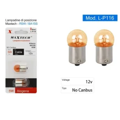 LAMPADINE DI POSIZIONE AUTO BA15S R5W 12V 5W L-P116 LUCE CALDA ALOGENA NO CANBUS