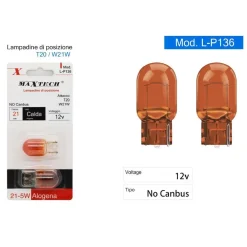 LAMPADINE DI POSIZIONE AUTO T20 W21W 12V 21W NO CANBUS LUCE CALDA ALOGENA L-P136
