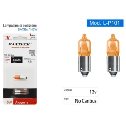 LAMPADINE DI POSIZIONE AUTO BAX9S H6W 12V 6W LUCE CALDA ALOGENA NO CANBUS L-P101