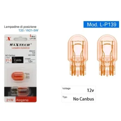 LAMPADINE DI POSIZIONE AUTO T20 / W21-5W 12V LUCE CALDA NO CANBUS ALOGENA LP139