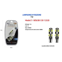 LAMPADINE DI POSIZIONE T10 MAXTECH T-105630 12V 12LED CANBUS 6000K ULTRA LUMINOSE