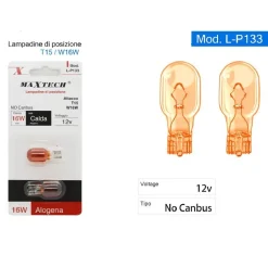 LAMPADINE DI POSIZIONE T15 W16W 12V AUTO 16W LUCE CALDA ALOGENA L-P133 NO CANBUS