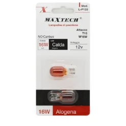LAMPADINE DI POSIZIONE T15 W16W 12V AUTO 16W LUCE CALDA ALOGENA L-P133 NO CANBUS