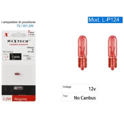 LAMPADINE DI POSIZIONE T5 L-P124 12V 1.2W PER AUTO LUCE CALDA ALOGENA NO CANBUS