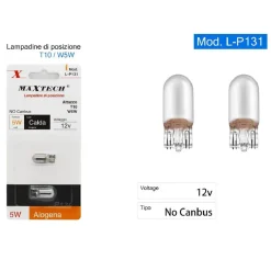 LAMPADINE DI POSIZIONE T10 W5W 12V PER AUTO LUCE CALDA ALOGENA NO CANBUS L-P131