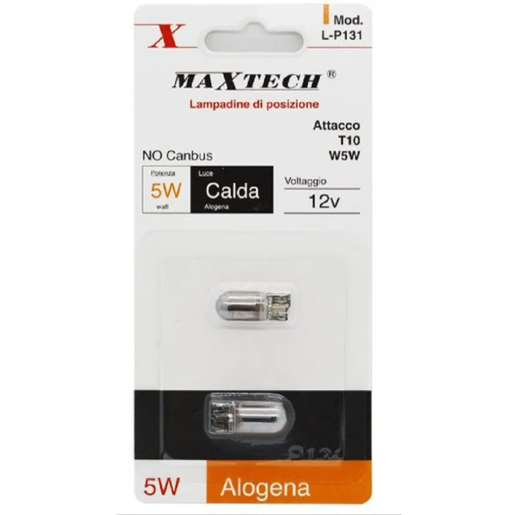 LAMPADINE DI POSIZIONE T10 W5W 12V PER AUTO LUCE CALDA ALOGENA NO CANBUS L-P131