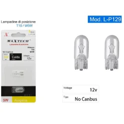 LAMPADINE DI POSIZIONE T10 W5W 12V AUTO 5W LUCE CALDA ALOGENA L-P129 NO CANBUS
