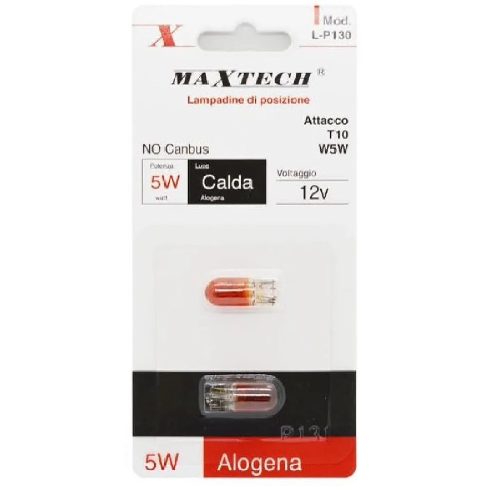 LAMPADINE DI POSIZIONE T10 W5W 12 V AUTO 5 W LUCE CALDA ALOGENA L-P130 NO CANBUS