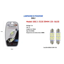 LAMPADINE DI POSIZIONE 12V 16LED 39MM LAMPADINE ULTRA LUMINOSE MAXTECH SV8.5-3528