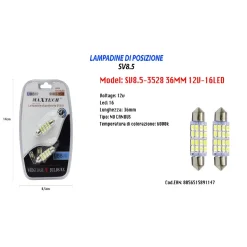 LAMPADINE DI POSIZIONE 12V 16LED 36MM MAXTECH SV8.5-3528 LAMPADINE ULTRA LUMINOSE