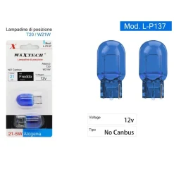 LAMPADINE POSIZIONE AUTO T20 W21W 12V 21W LUCE FREDDA ALOGENA NO CANBUS L-P137