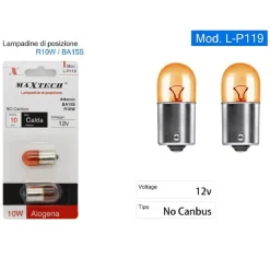 LAMPADINE POSIZIONE BA15S AUTO L-P119 R10W 12V LUCE CALDA ALOGENA 10W NO CANBUS
