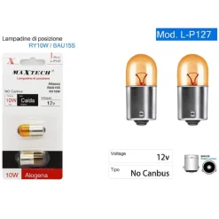 LAMPADINE POSIZIONE L-P127 BAU15S RY10W AUTO 12V 10W LUCE CALDA ALOGENA NO CANBUS