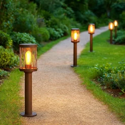 LAMPIONCINO DA ESTERNO IN ALLUMINIO ROSSO RUGGINE DA GIARDINO MODERNO E27 IP44 PT-01