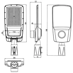 LAMPIONE ARMATURA STRADALE LED 100W CON SENSORE CREPUSCOLARE FREDDO 6500K IP65 RX-100W-F