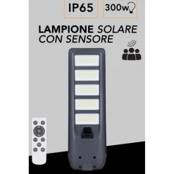 LAMPIONE FARO LED SOLARE 100W 160W 220W 300W CON SENSORE CREPUSCOLARE PROSSIMITÀ ES-P-F