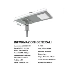 LAMPIONE FARO LED STRADALE 300W PANNELLO SOLARE DA ESTERNO IP65 6500K SL-300W-LP
