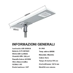 LAMPIONE FARO LED 500W STRADALE CREPUSCOLARE CON PANNELLO SOLARE IP65 SL-500W-LP