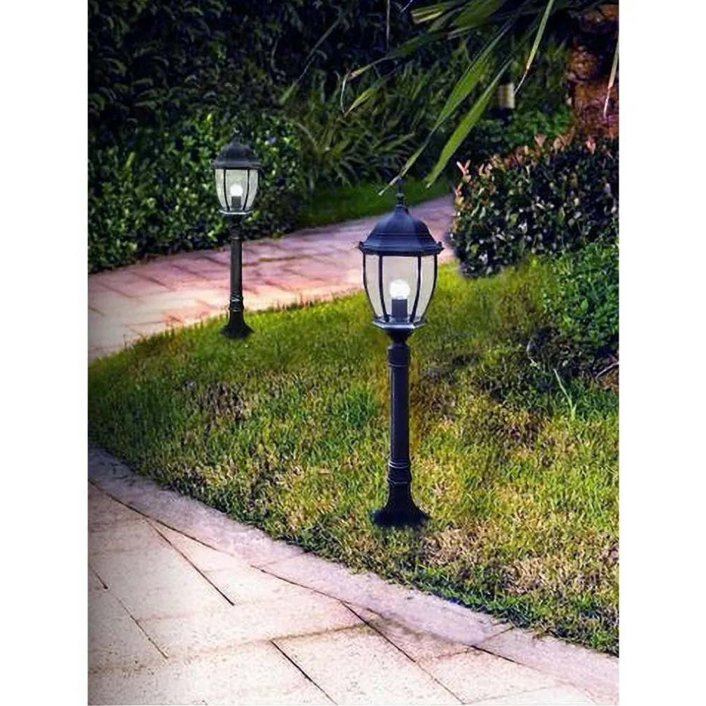 LAMPIONE GIARDINO 870 MM NERO LANTERNA IN VETRO E27 LUCE ESTERNO ALLUMINIO ES39