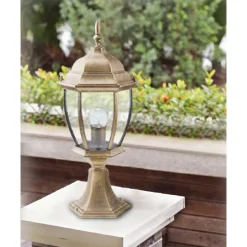 LAMPIONE GIARDINO 48CM LANTERNA IN VETRO E27 LUCE ESTERNO ALLUMINIO ES45 BRONZO