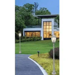 LAMPIONE GIARDINO LANTERNA VETRO E27 LUCE ESTERNO ALLUMINIO 178X24CM GRIGIO ES35