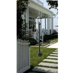 LAMPIONE GIARDINO LANTERNA NERO VETRO E27 LUCE ESTERNO ALLUMINIO 178X24 CM ES35