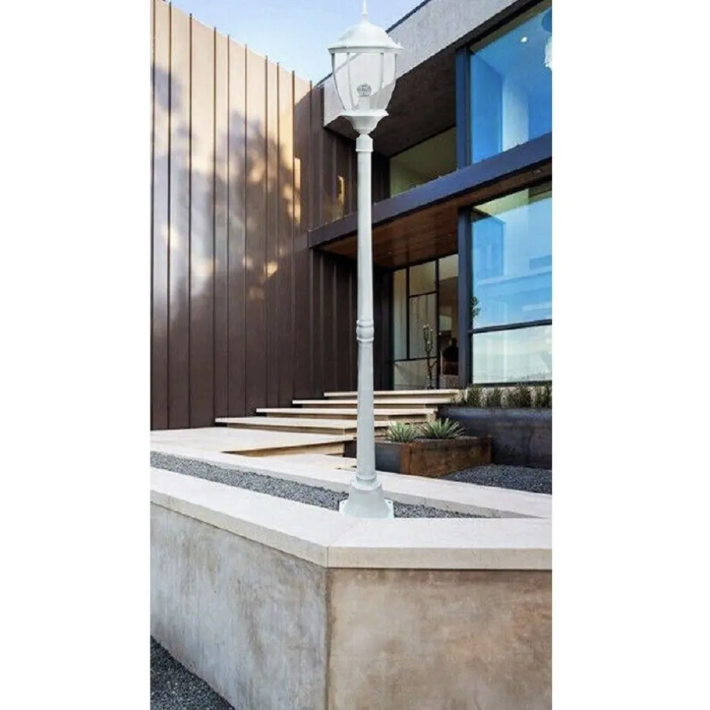 LAMPIONE GIARDINO LANTERNA VETRO E27 LUCE ESTERNO ALLUMINIO 178X24CM ES35 BIANCO
