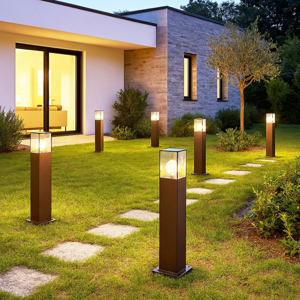 LAMPIONE GIARDINO PER VIALETTI LAMPIONCINO ROSSO RUGGINE DA ESTERNO IP44 ATTACCO E27 B440