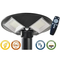LAMPIONE LED CIRCOLARE CON PANNELLO SOLARE SENSORE MOVIMENTO IP65 100W LT112-120-7000K