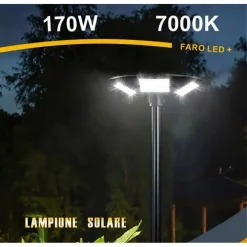 LAMPIONE LED CON PANNELLO SOLARE SENSORE DI MOVIMENTO IP65 170 W LT112-200-7000K