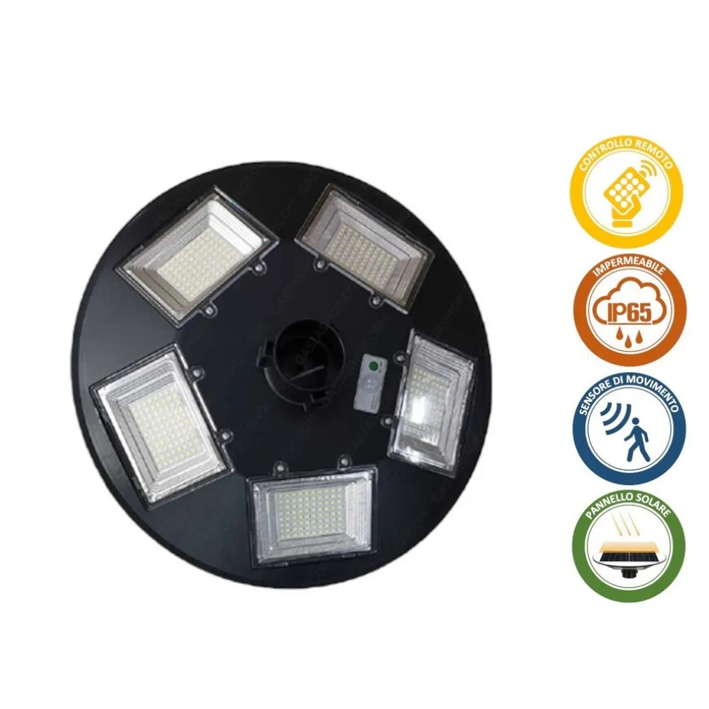 LAMPIONE LED CON PANNELLO ENERGIA SOLARE 200 W IP65 SENSORE MOVIMENTO SO-GD-200W