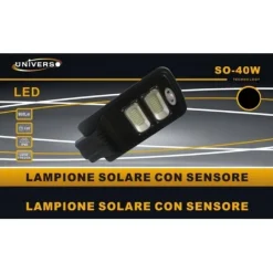 LAMPIONE SOLARE FARO LED 40W LUCE FREDDA 6500K PANNELLO INTEGRATO IP65 SO-40W-SS