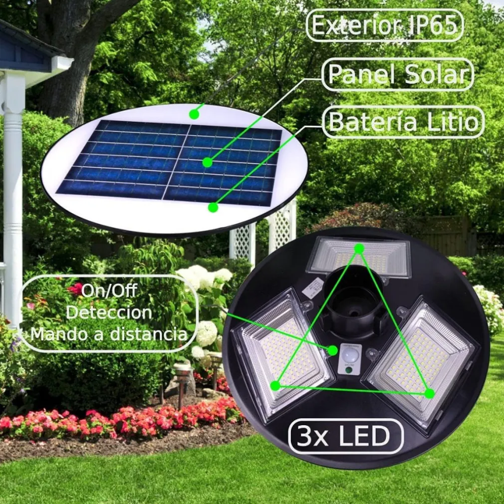 LAMPIONE SOLARE UFO A LED 1500LMN PER ESTERNO IP65 150W CON SENSORE DI MOVIMENTO