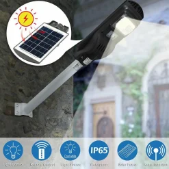 LAMPIONE STRADALE FARO LED 30W SOLARE LUCE ESTERNO SENSORE MOVIMENTO TELECOMANDO