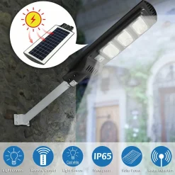LAMPIONE STRADALE FARO LED 90W SOLARE LUCE ESTERNO SENSORE MOVIMENTO TELECOMANDO