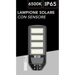 LAMPIONE STRADALE LED PANNELLO SOLARE CON SENSORE PIR LUCE FREDDA 6500K IP65 J02-220W-F
