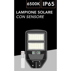 LAMPIONE STRADALE LED PANNELLO SOLARE CON SENSORE PIR LUCE FREDDA 6500K IP65 J02-70W-F