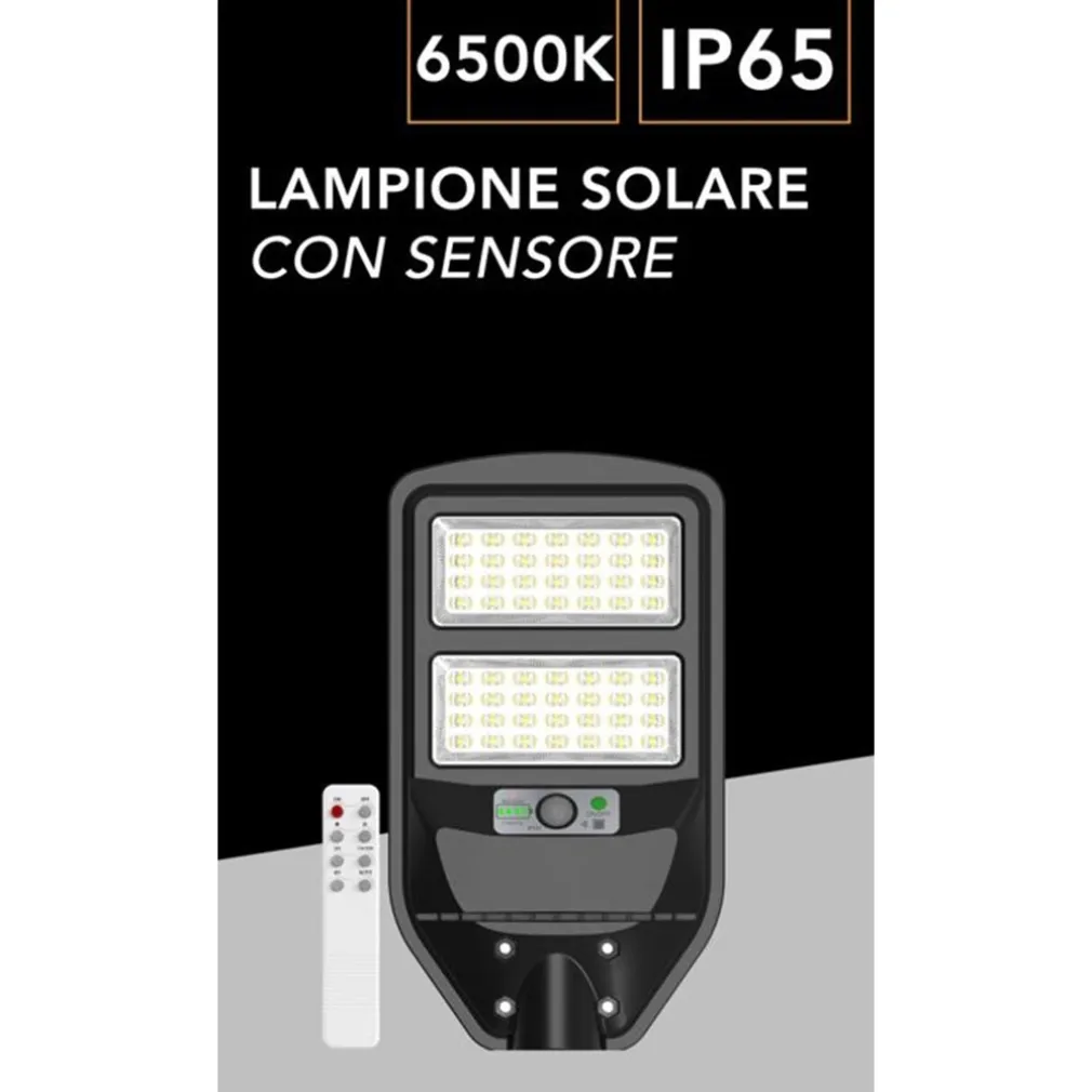 LAMPIONE STRADALE LED PANNELLO SOLARE CON SENSORE PIR LUCE FREDDA 6500K IP65 J02-70W-F