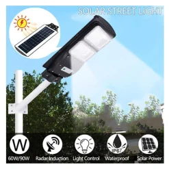 LAMPIONE STRADALE LED 60W PANNELLO FOTOVOLTAICO ENERGIA SOLARE CREPUSCOLARE IP65