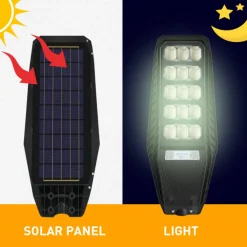 LAMPIONE STRADALE LUCE ENERGIA SOLARE LED 400WATT SENSORE PIR STAFFA TELECOMANDO